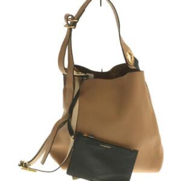LIGHT CAMEL LEATHER GROMMET DETAIL HOBO BAG IN TWO TONE - Picture 1 of 4